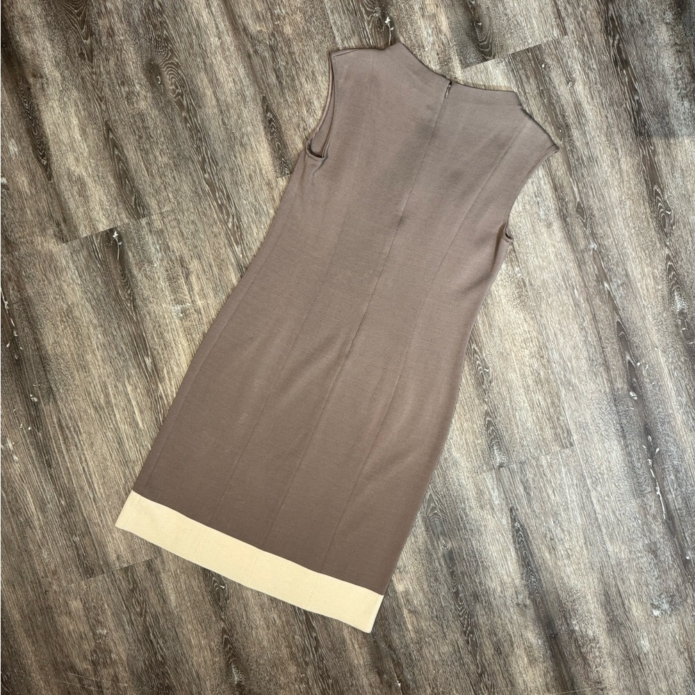 St. John Brown and Cream Midi Dress - Picture 2 of 3